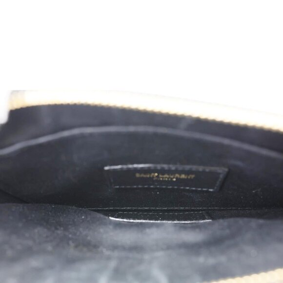 Yves Saint Laurent  Monogram Grain De Poudre Chevron Leather Zip Pouch Black - Picture 12 of 14